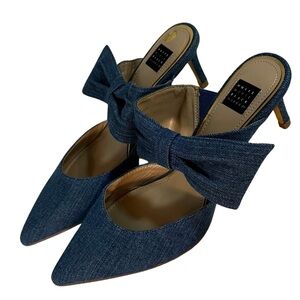 White House Black Market Denim Bow Pointed-Toe Mules – Size 7M
